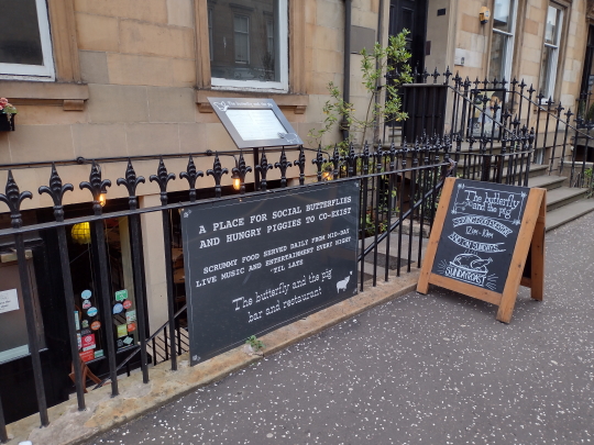 Photograph of The Butterfly and the Pig in Glasgow.