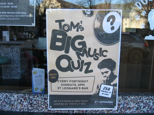Poster for quiz at Saint Leonard's Bar in Edinburgh.